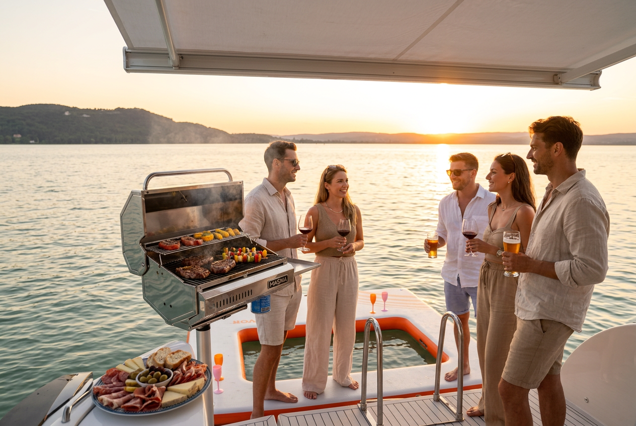 Grillparti a hátsó platformon aranyórában